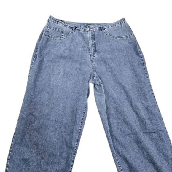 Alfred Dunner Jeans Women’s 16 High Rise Blue Studded Straight Leg Denim - Picture 12 of 12